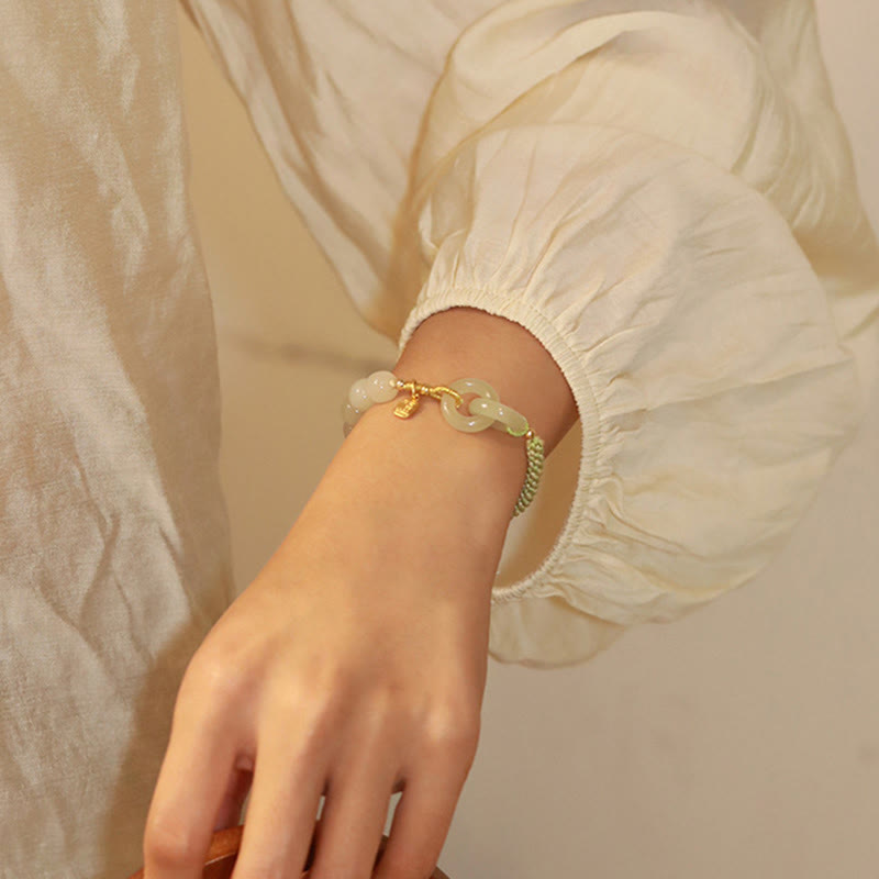 Bracelet double boucle de paix en jade naturel Hetian pour l'abondance