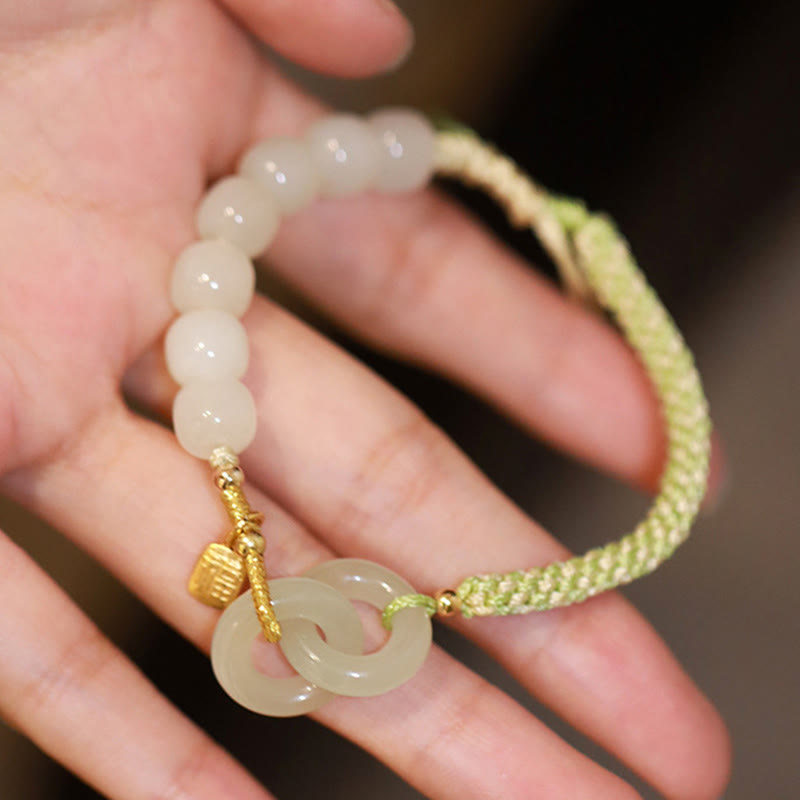 Bracelet double boucle de paix en jade naturel Hetian pour l'abondance