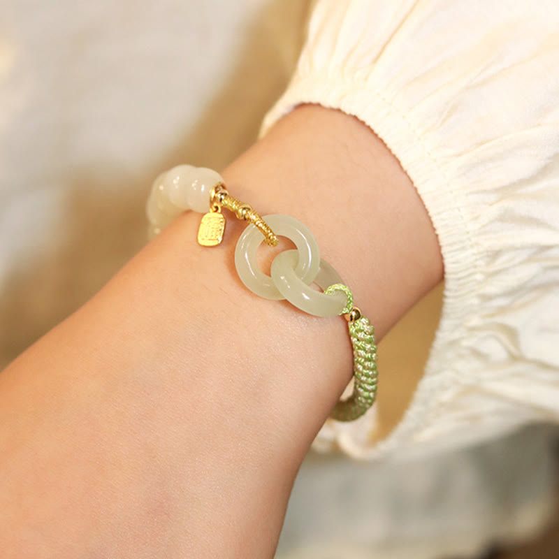 Bracelet double boucle de paix en jade naturel Hetian pour l'abondance