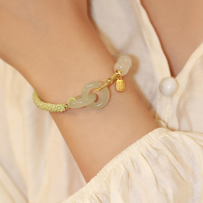 Bracelet double boucle de paix en jade naturel Hetian pour l'abondance
