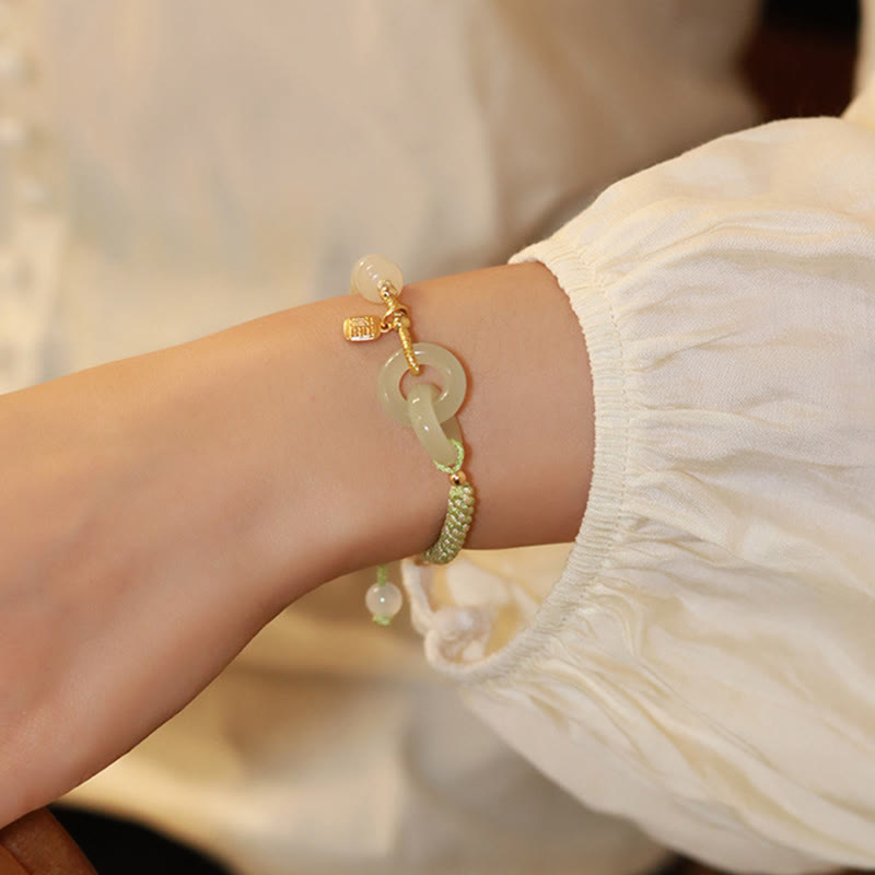 Bracelet double boucle de paix en jade naturel Hetian pour l'abondance