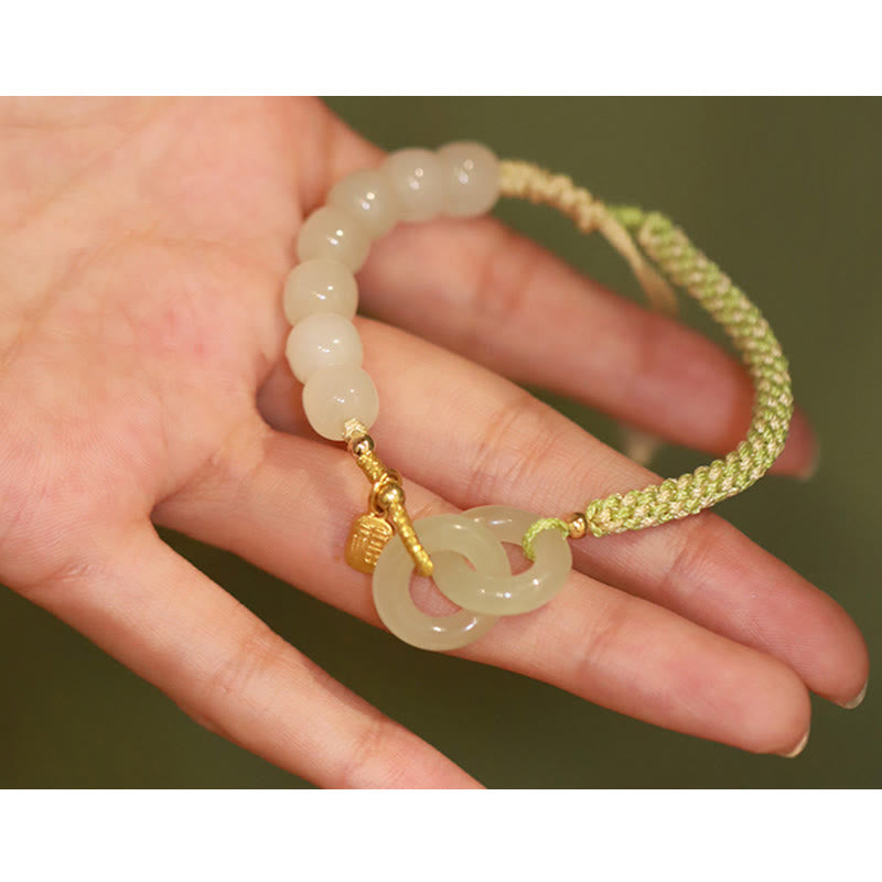 Bracelet double boucle de paix en jade naturel Hetian pour l'abondance