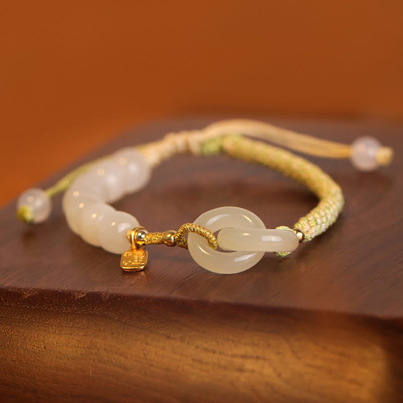 Bracelet double boucle de paix en jade naturel Hetian pour l'abondance