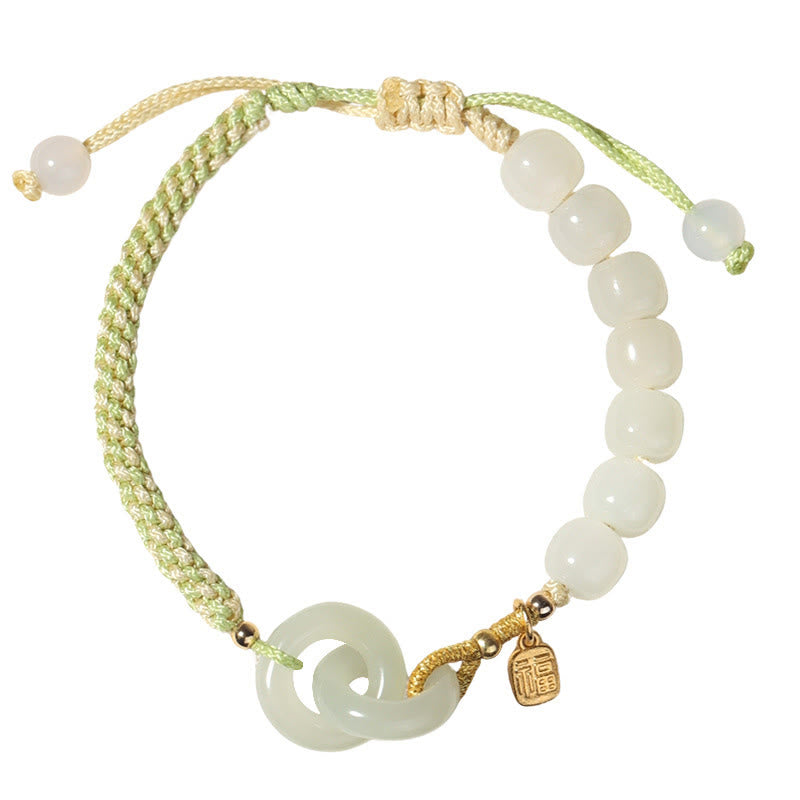 Bracelet double boucle de paix en jade naturel Hetian pour l'abondance