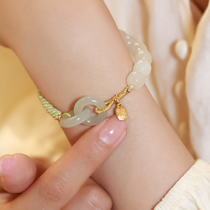 Bracelet double boucle de paix en jade naturel Hetian pour l'abondance
