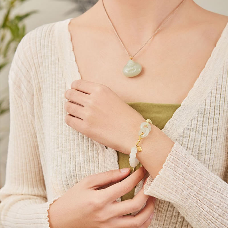 Bracelet double boucle de paix en jade naturel Hetian pour l'abondance