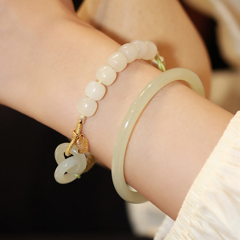 Bracelet double boucle de paix en jade naturel Hetian pour l'abondance