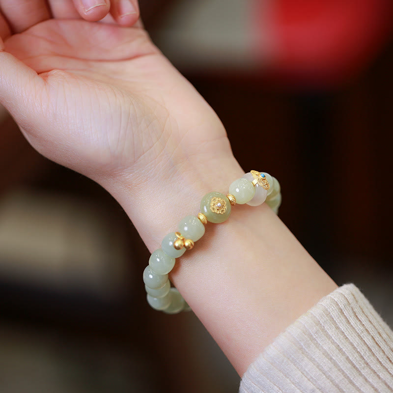 Ensemble bracelet et collier porte-bonheur en jade naturel Hetian