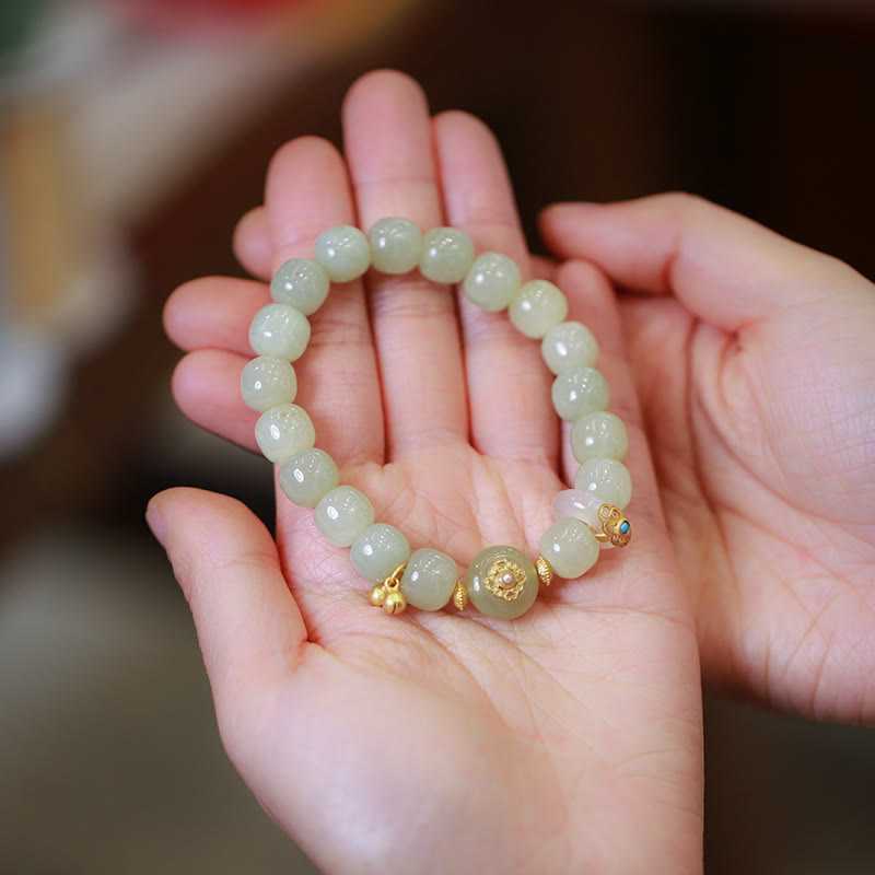 Ensemble bracelet et collier porte-bonheur en jade naturel Hetian