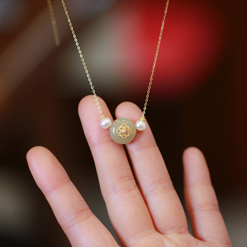 Ensemble bracelet et collier porte-bonheur en jade naturel Hetian