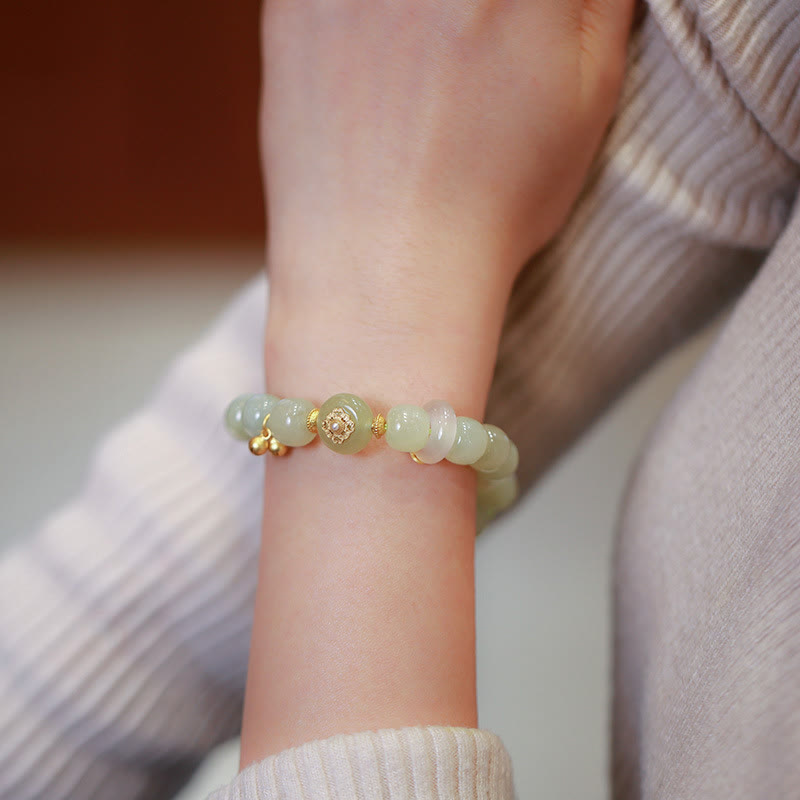 Ensemble bracelet et collier porte-bonheur en jade naturel Hetian