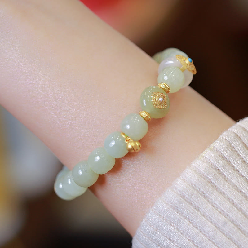 Ensemble bracelet et collier porte-bonheur en jade naturel Hetian