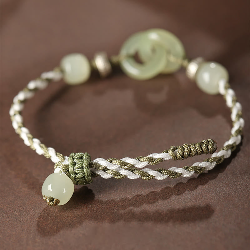 Bracelet tressé avec boucle de paix en jade naturel Hetian