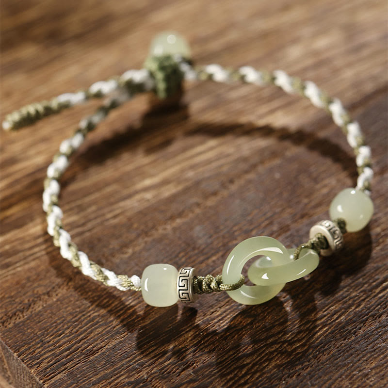 Bracelet tressé avec boucle de paix en jade naturel Hetian