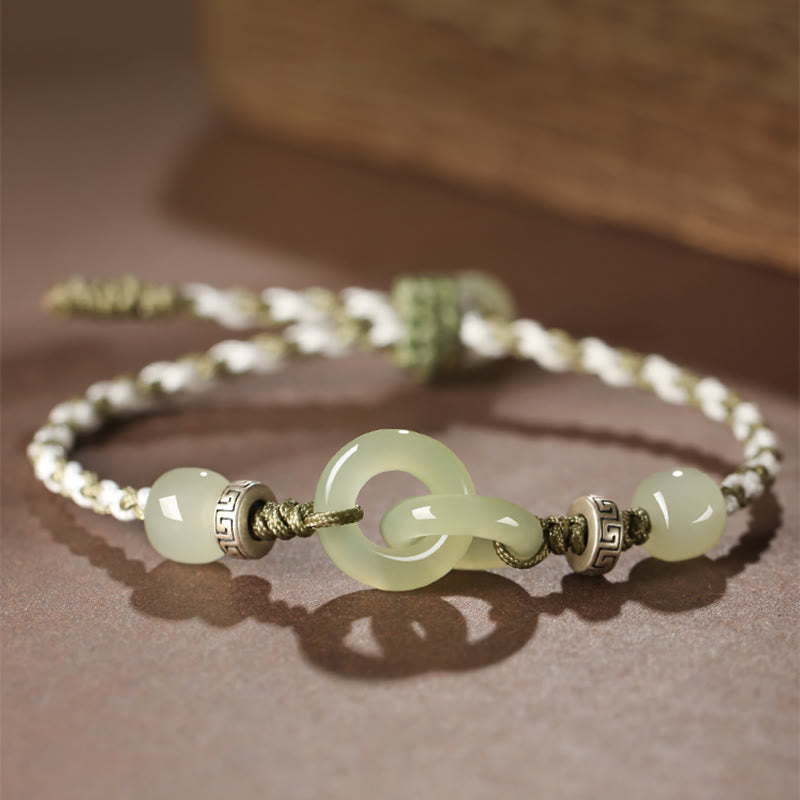 Bracelet tressé avec boucle de paix en jade naturel Hetian