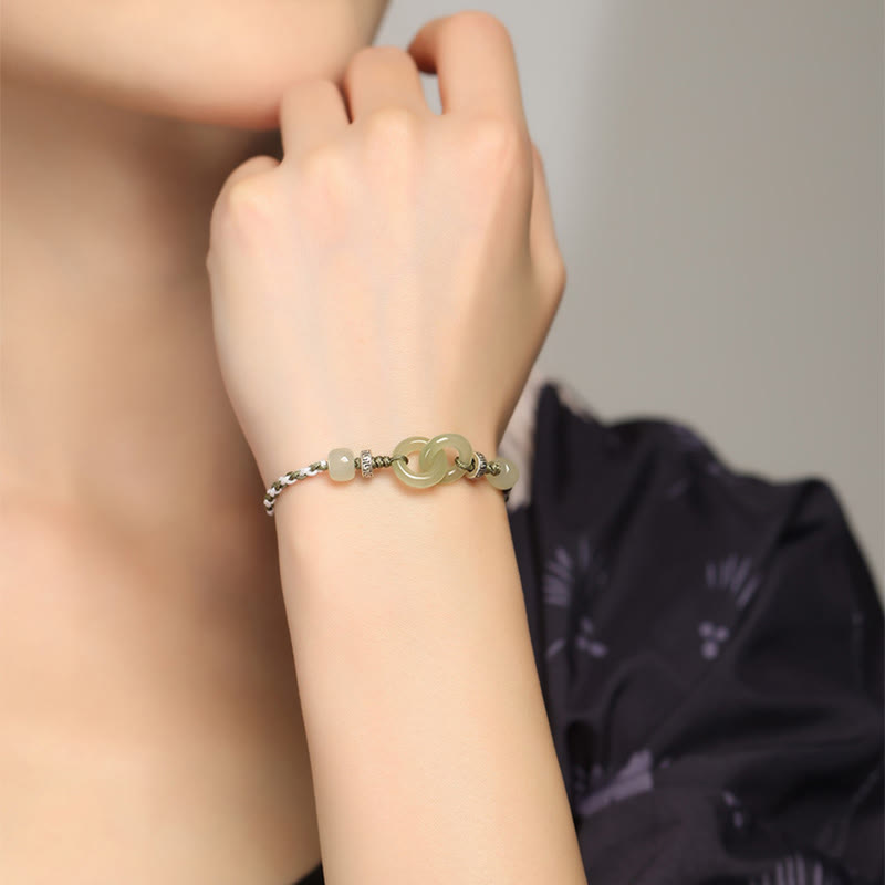 Bracelet tressé avec boucle de paix en jade naturel Hetian