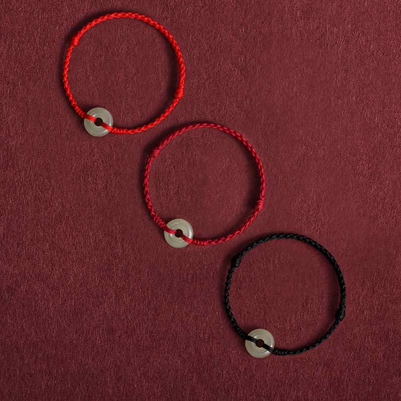 Bracelet de cheville tressé en jade naturel Hetian avec boucle de paix, 13-18 cm