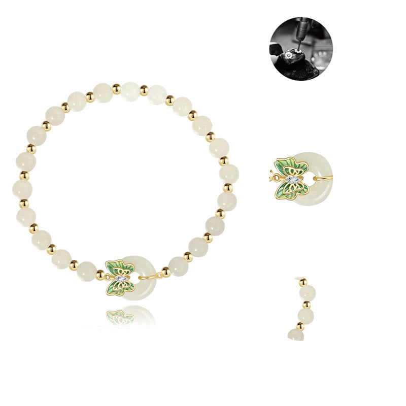 Collier et bracelet papillon en jade naturel Hetian avec boucle de paix