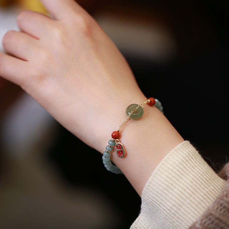 Bracelet porte-bonheur en jade naturel Hetian avec boucle de paix