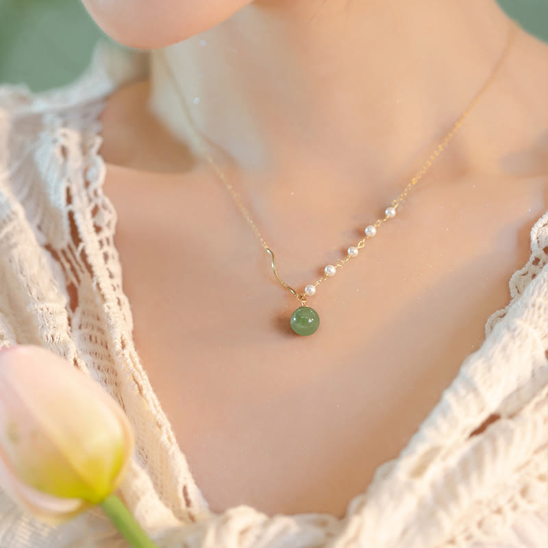 Collier de perles de jade Hetian naturelles porte-bonheur pour la prospérité