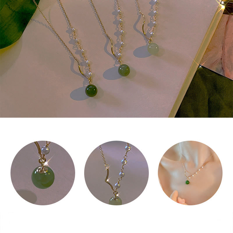 Collier de perles de jade Hetian naturelles porte-bonheur pour la prospérité