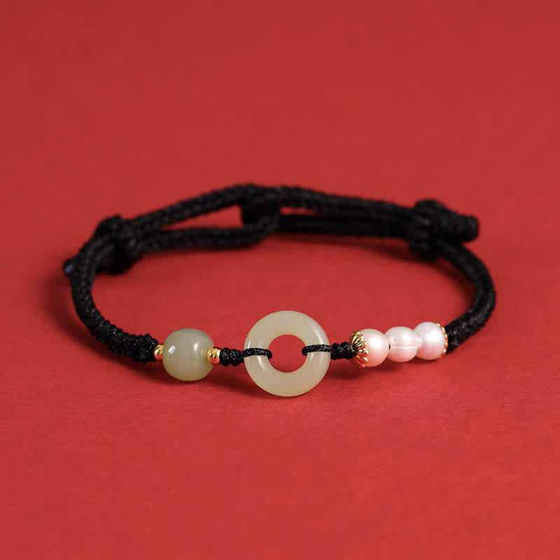 Bracelet porte-bonheur en perles de jade naturelles de Hetian avec boucle de paix