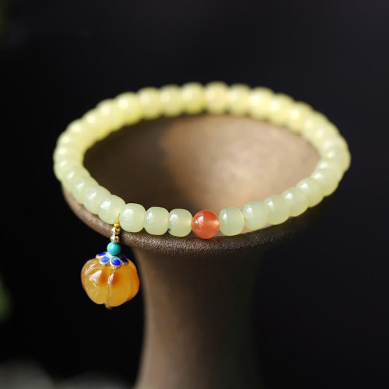 Bracelet de prospérité en jade naturel Hetian avec ambre et agate rouge