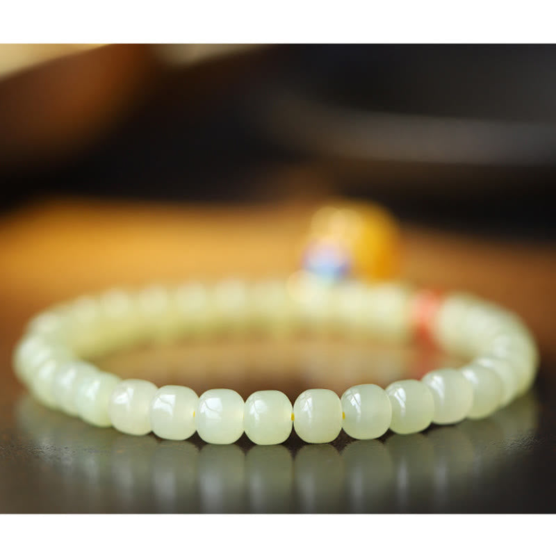 Bracelet de prospérité en jade naturel Hetian avec ambre et agate rouge