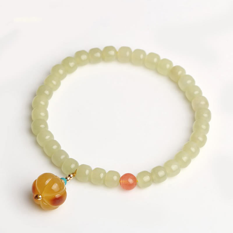 Bracelet de prospérité en jade naturel Hetian avec ambre et agate rouge