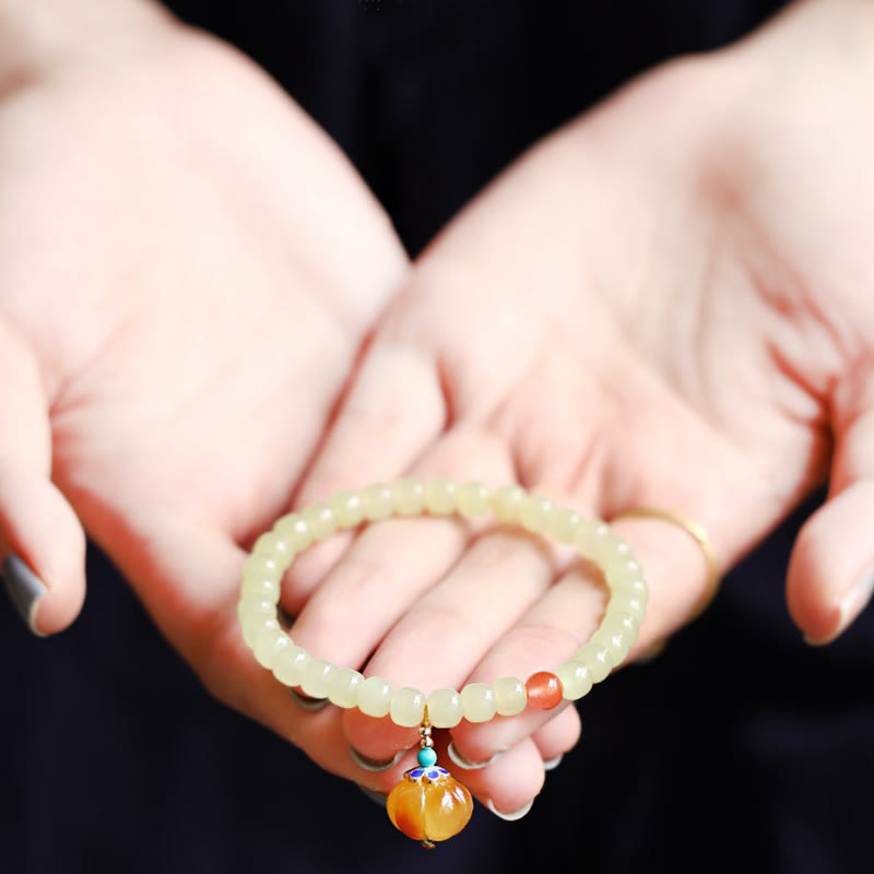 Bracelet de prospérité en jade naturel Hetian avec ambre et agate rouge