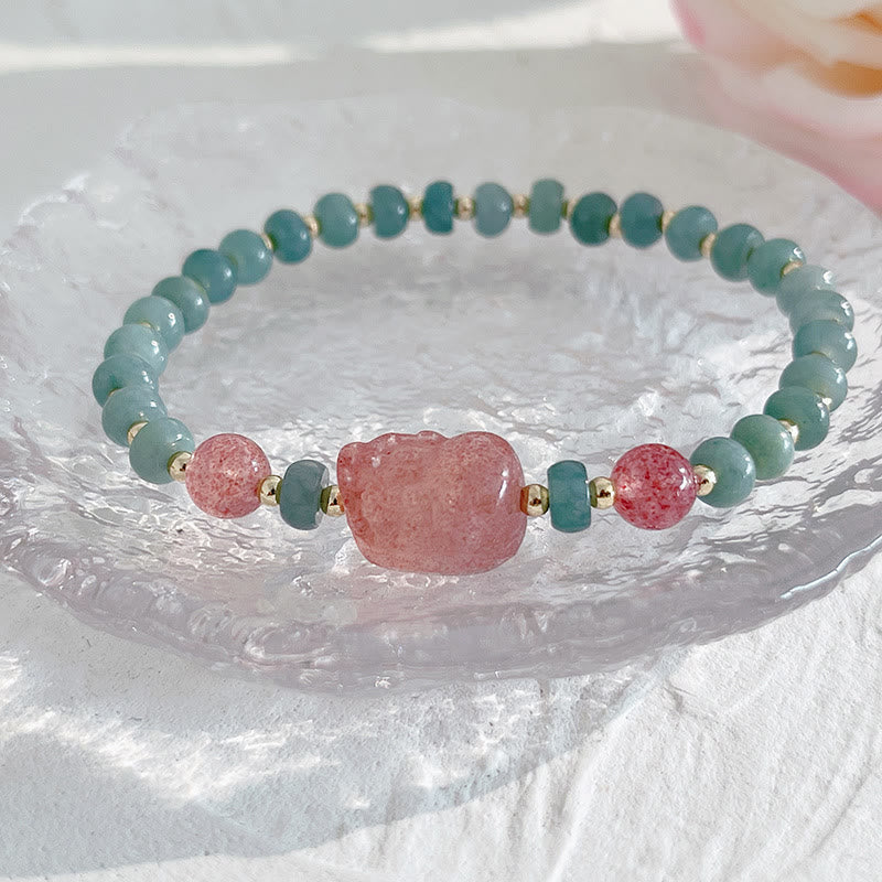 Bracelet de prospérité en jade naturel Hetian avec breloque PiXiu
