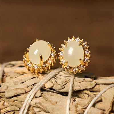 Boucles d'oreilles en jade Hetian naturel avec base en cuivre