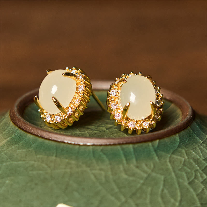 Boucles d'oreilles en jade Hetian naturel avec base en cuivre