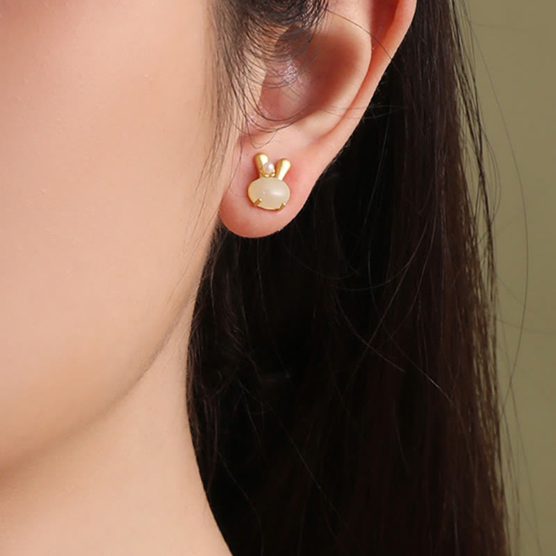 Boucles d'oreilles en perles de lapin en jade naturel Hetian