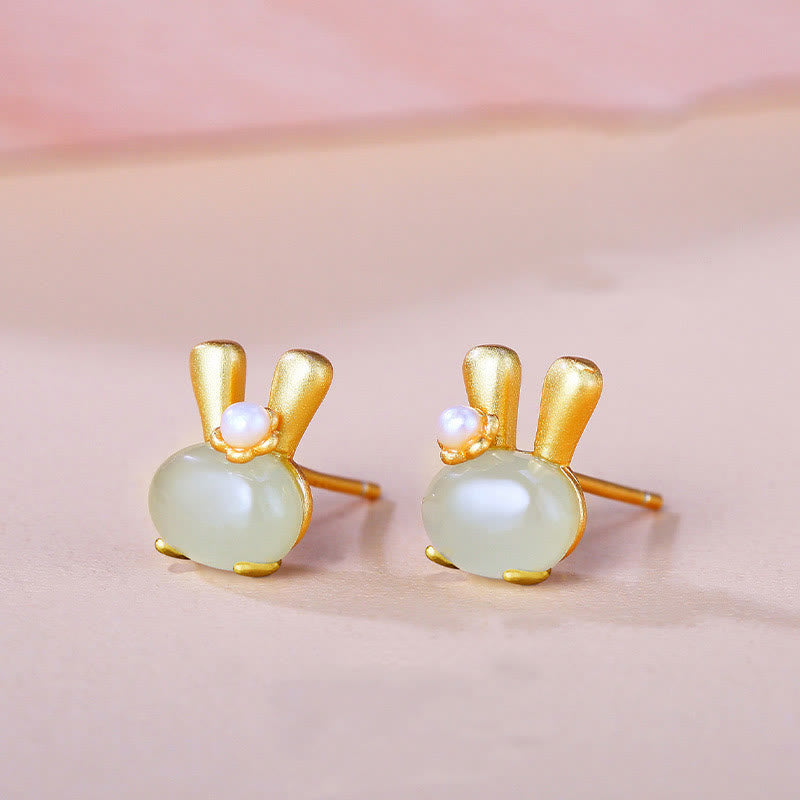 Boucles d'oreilles en perles de lapin en jade naturel Hetian