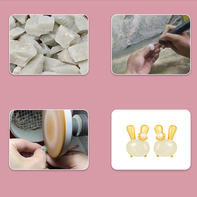 Boucles d'oreilles en perles de lapin en jade naturel Hetian