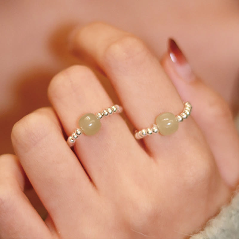 Bague élastique en jade Hetian naturel, agate rouge et perle