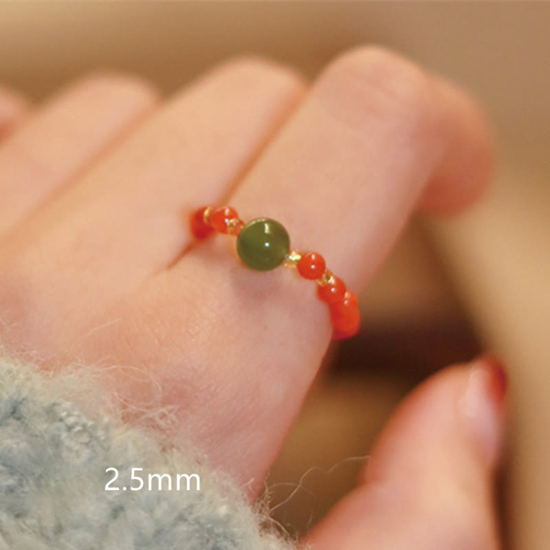Bague élastique en jade Hetian naturel, agate rouge et perle
