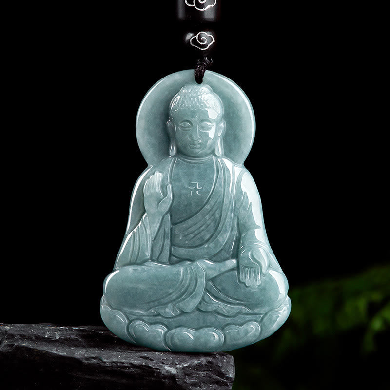 Collier de compassion en jade naturel Amitabha Bouddha, cordon de 65 cm