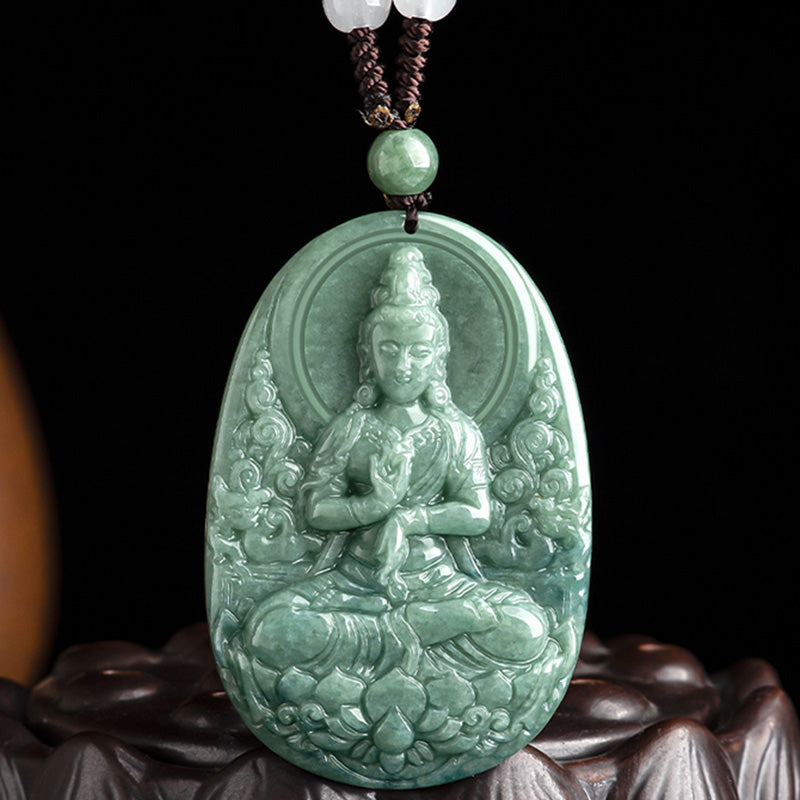Collier de richesse et de succès en jade naturel Avalokitesvara 45 cm
