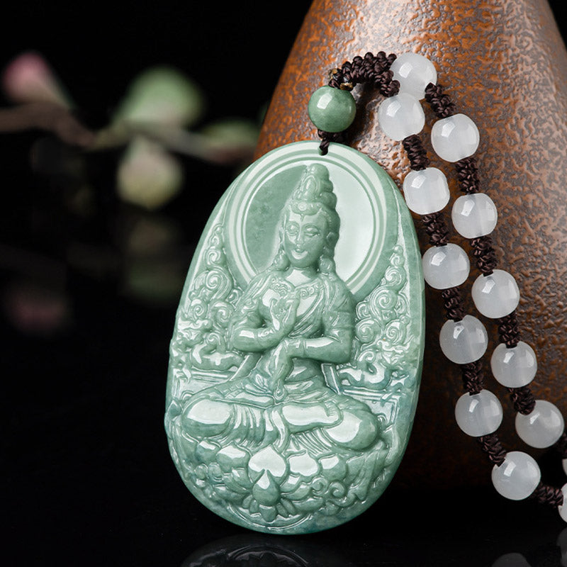 Collier de richesse et de succès en jade naturel Avalokitesvara 45 cm