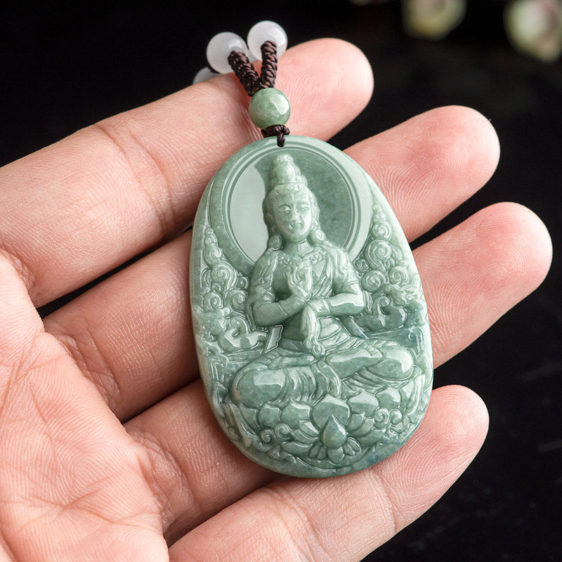 Collier de richesse et de succès en jade naturel Avalokitesvara 45 cm