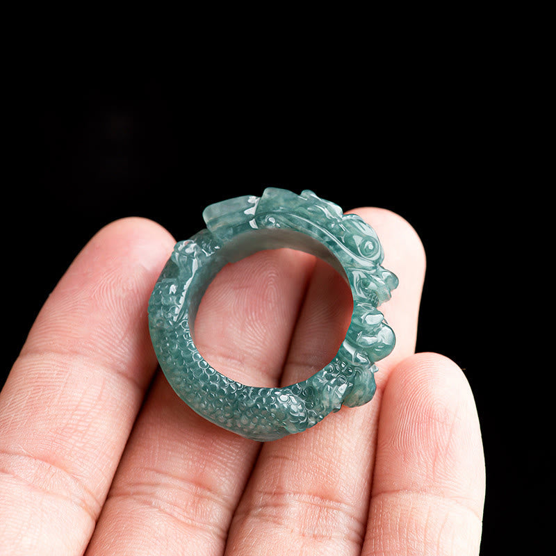 Bague de réussite en jade naturel avec dragon