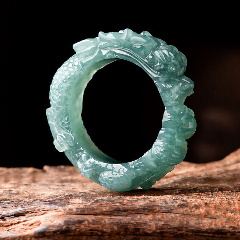Bague de réussite en jade naturel avec dragon