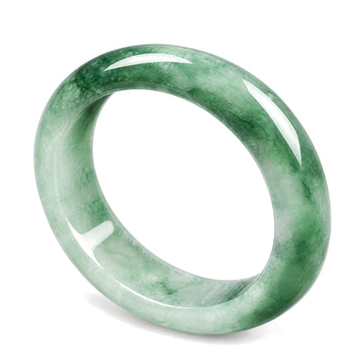 55mm Natural Jade Fortune Blessing Bangle Bracelet, on a white background