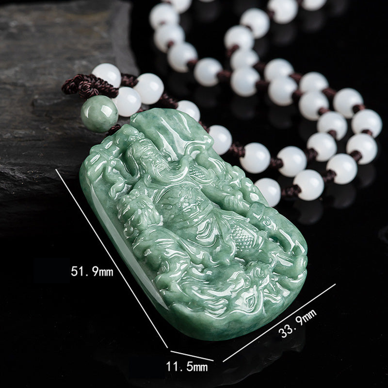 Collier pendentif Guan Gong en jade naturel