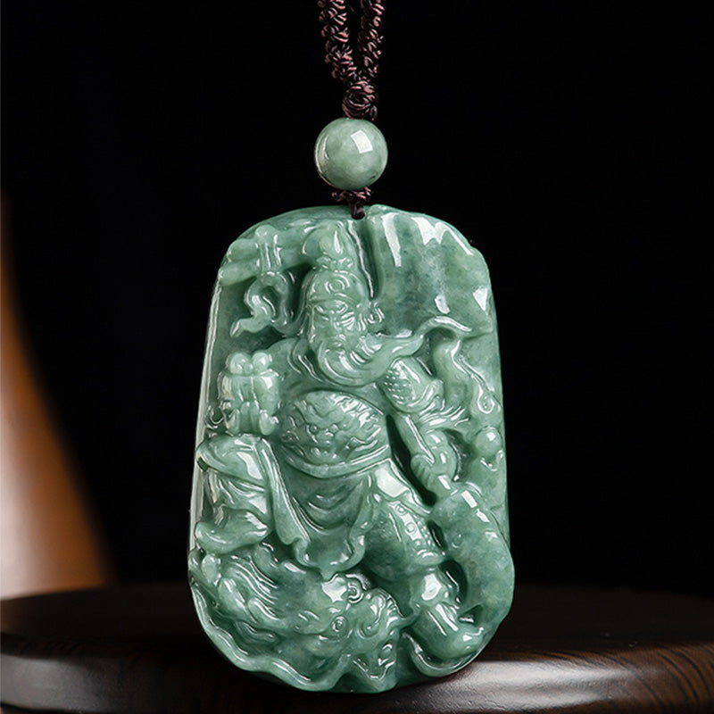 Collier pendentif Guan Gong en jade naturel