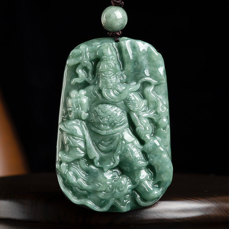 Collier pendentif Guan Gong en jade naturel