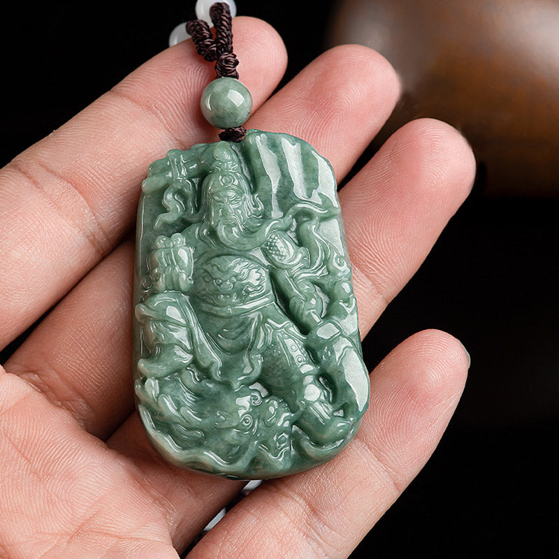 Collier pendentif Guan Gong en jade naturel