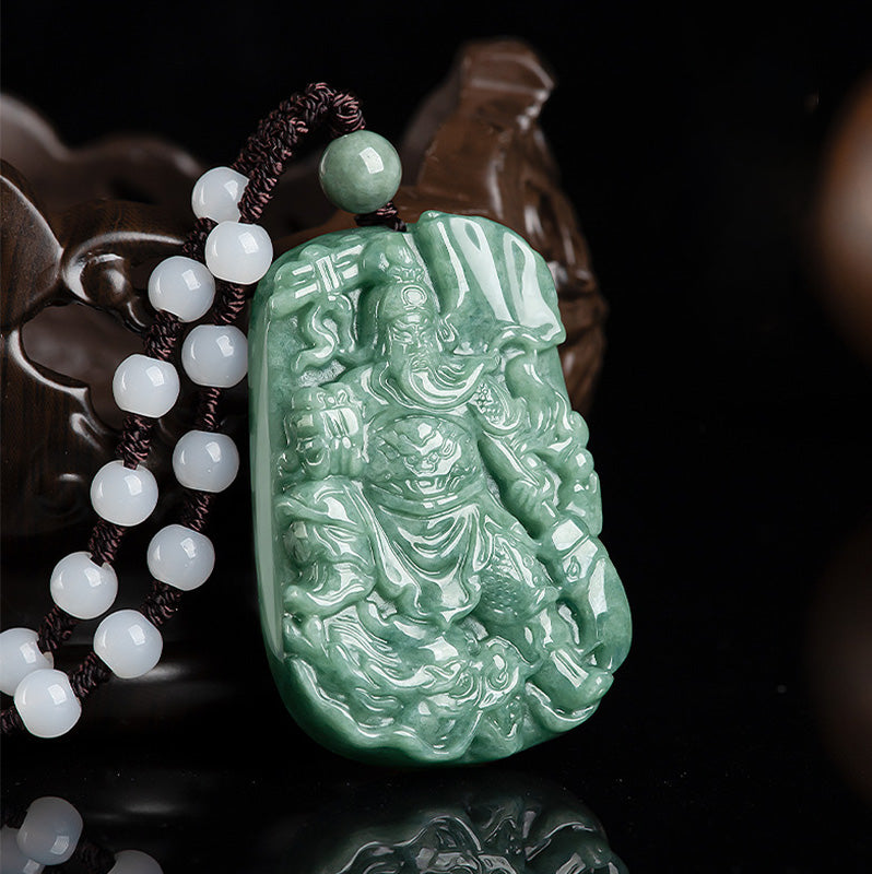 Collier pendentif Guan Gong en jade naturel